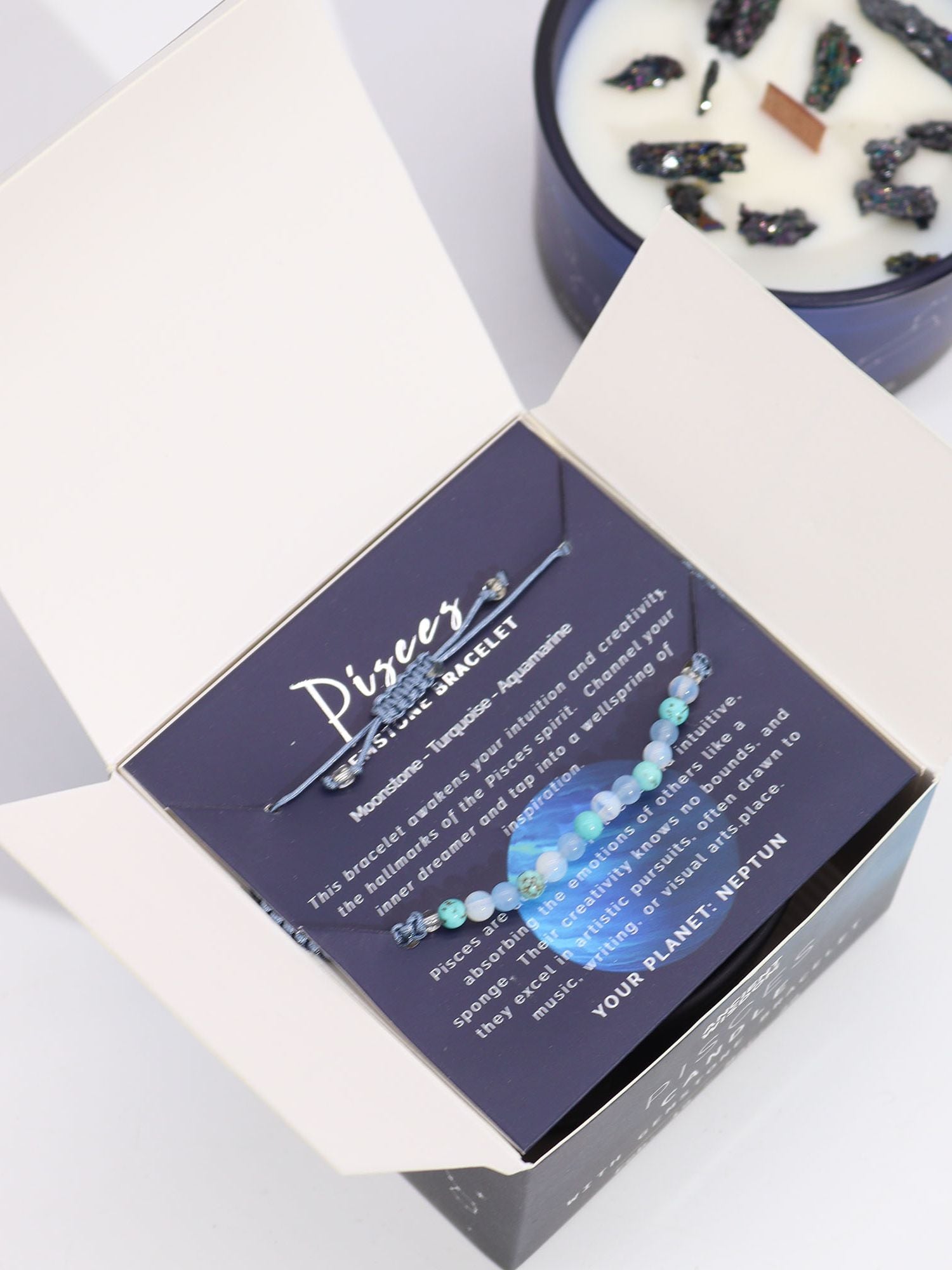 Pisces Zodiac Crystal Candle med kristallarmband