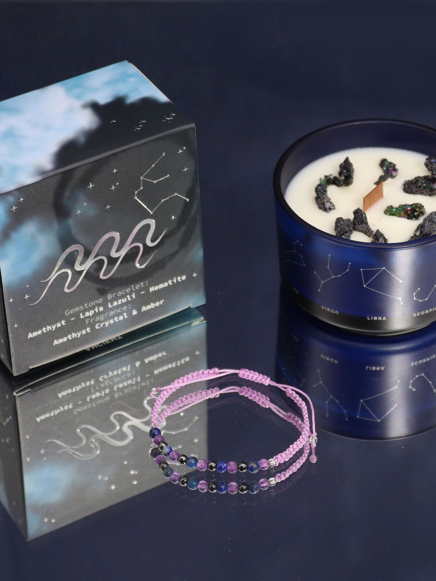 Aquarius Zodiac Crystal Candle med kristallarmband