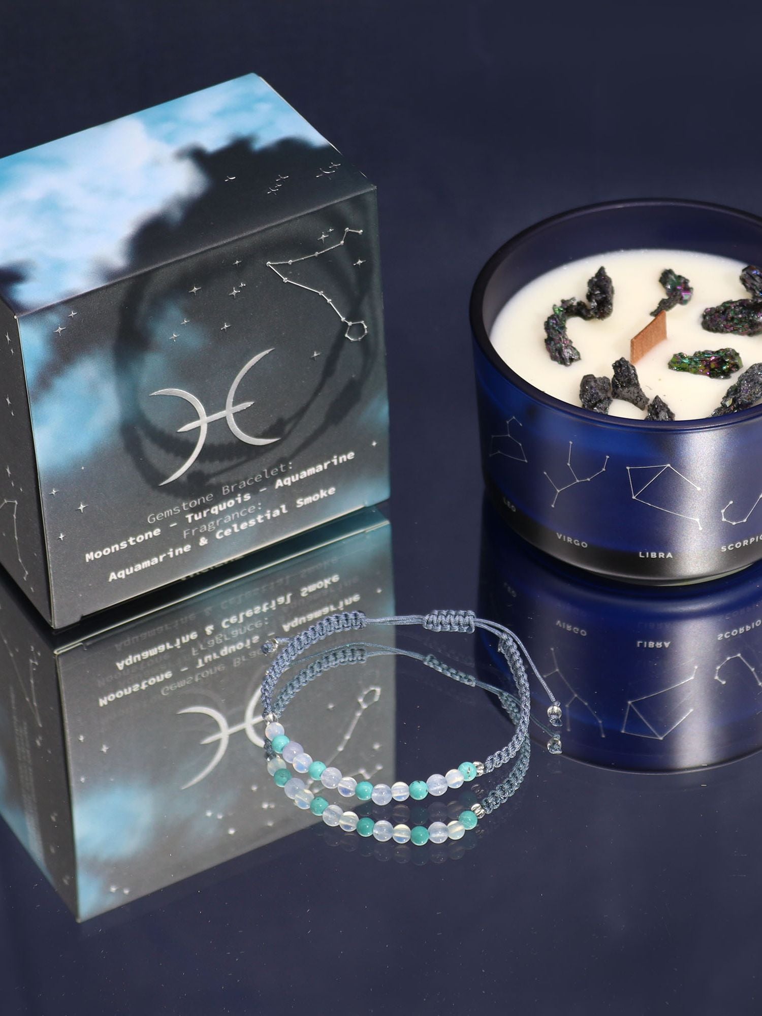 Pisces Zodiac Crystal Candle med kristallarmband