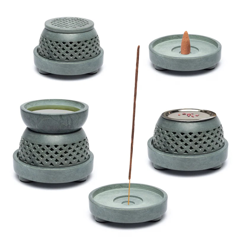 Grey Soapstone Aromalampa & Rökelsehållare