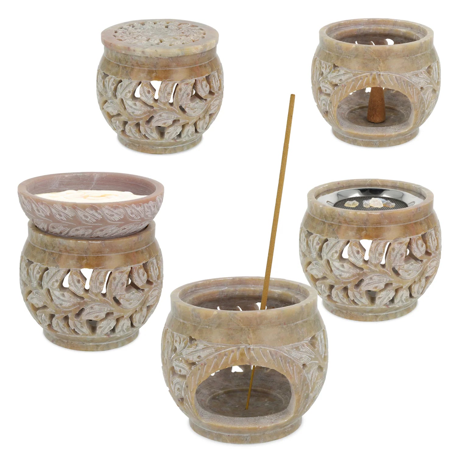 Beige Soapstone Aromalampa & Rökelsehållare