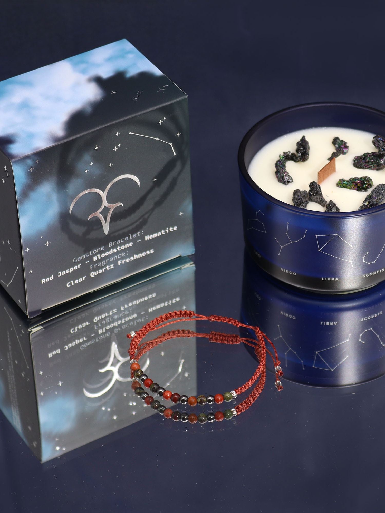 Aries Zodiac Crystal Candle med kristallarmband