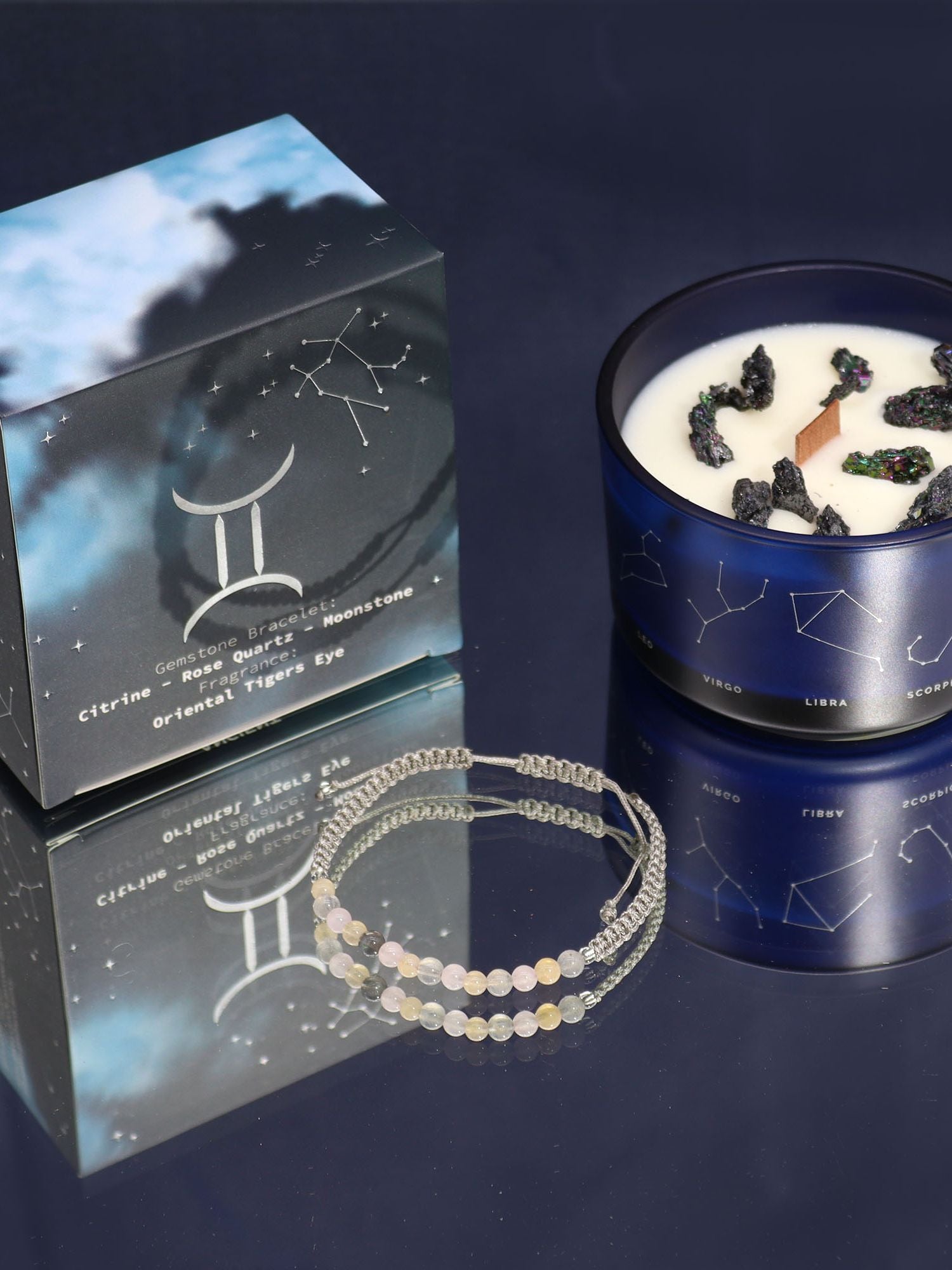 Gemini Zodiac Crystal Candle med kristallarmband