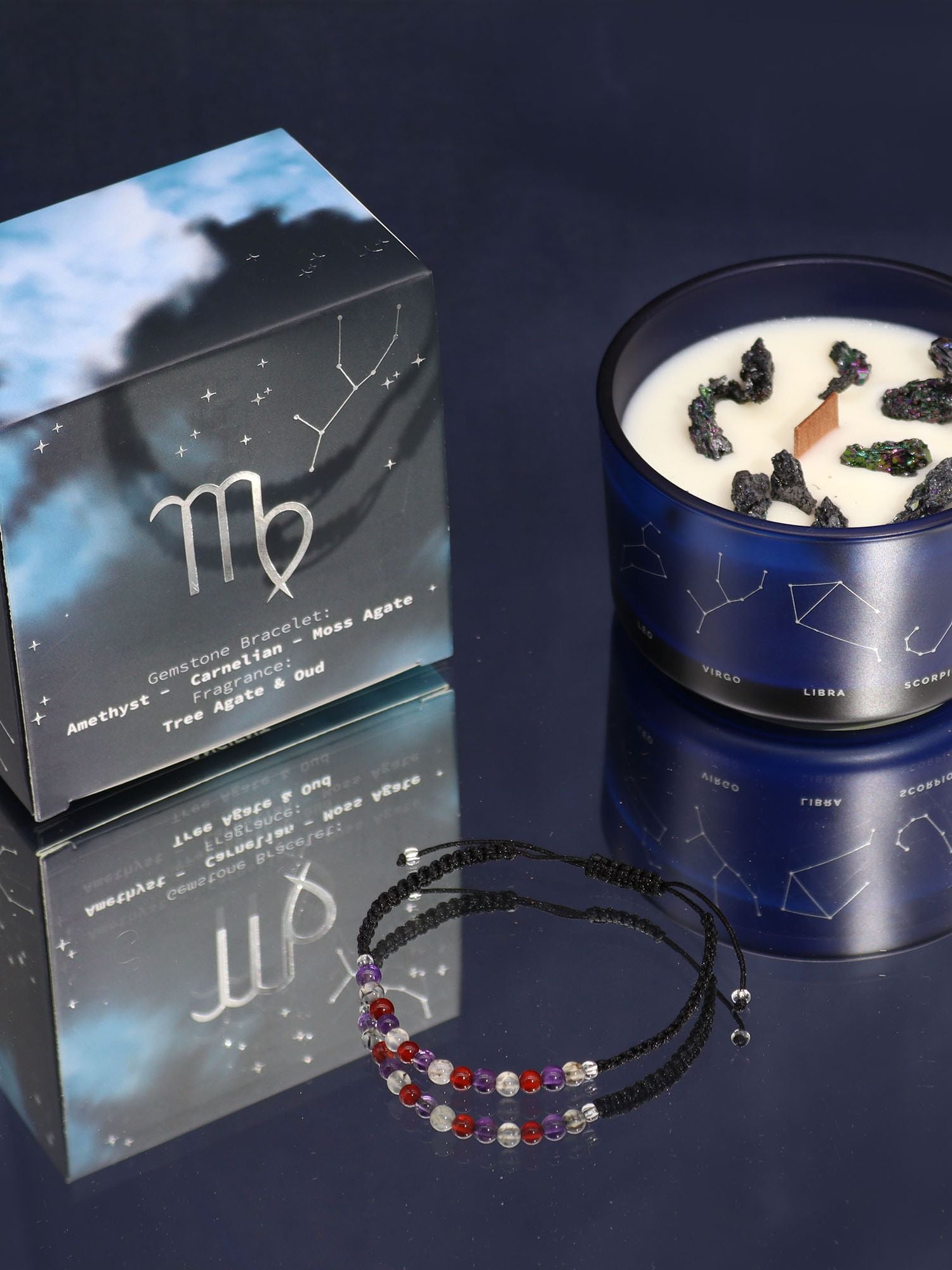 Virgo Zodiac Crystal Candle med kristallarmband