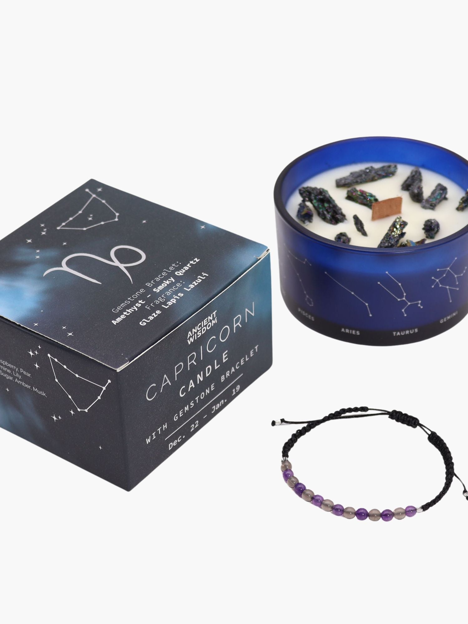 Capricorn Zodiac Crystal Candle med kristallarmband