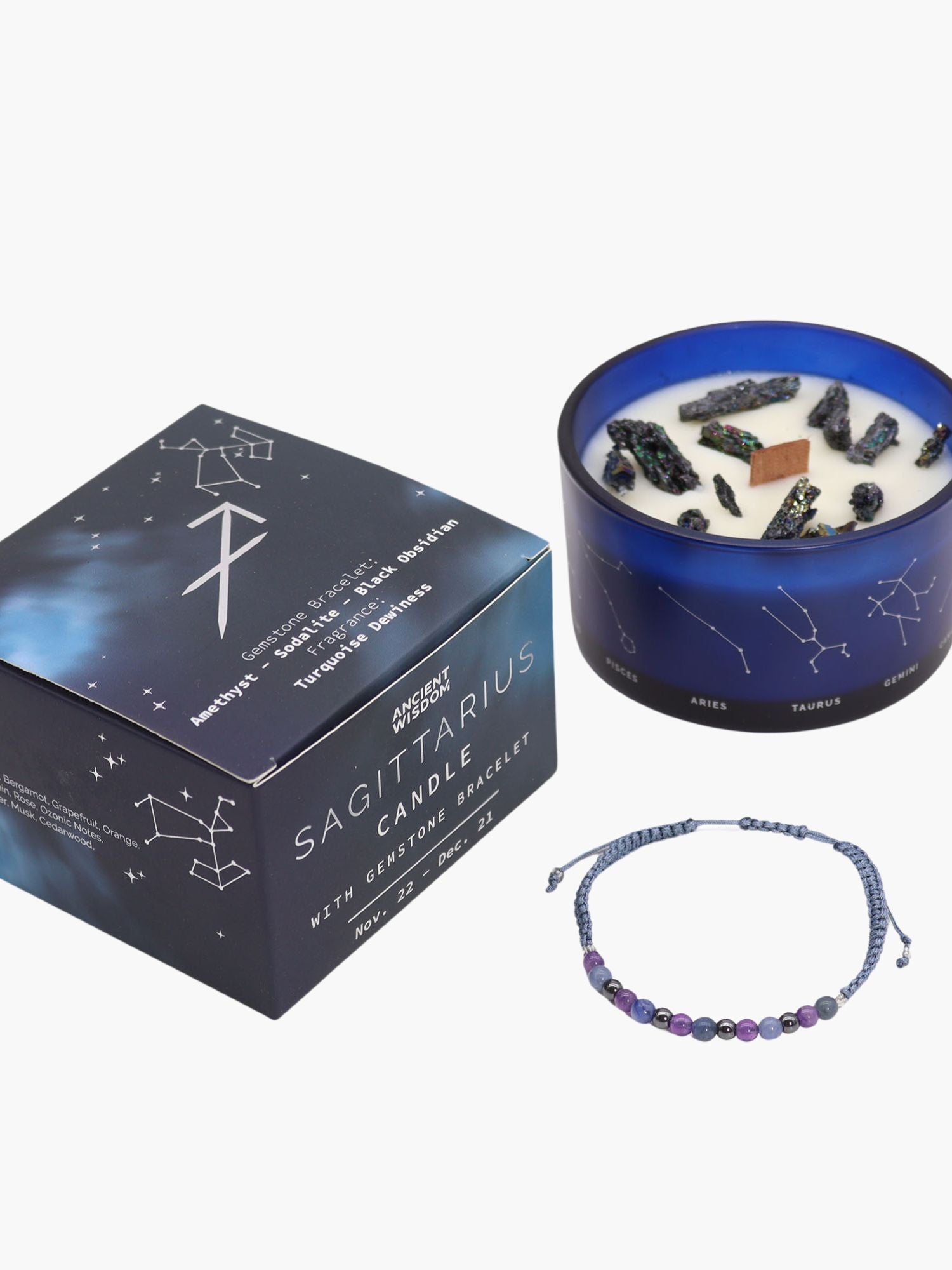 Sagittarius Zodiac Crystal Candle med kristallarmband