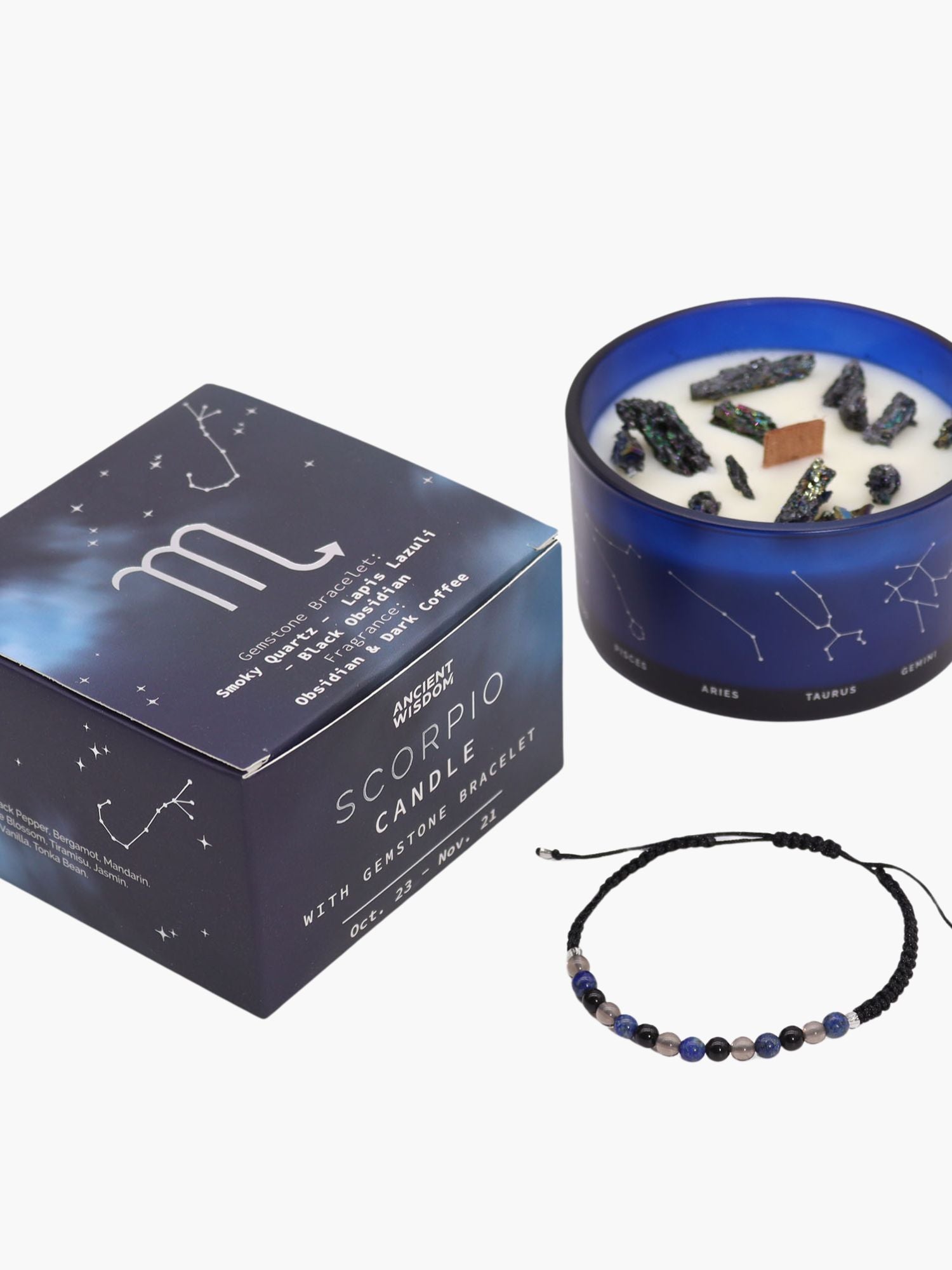 Scorpio Zodiac Crystal Candle med kristallarmband