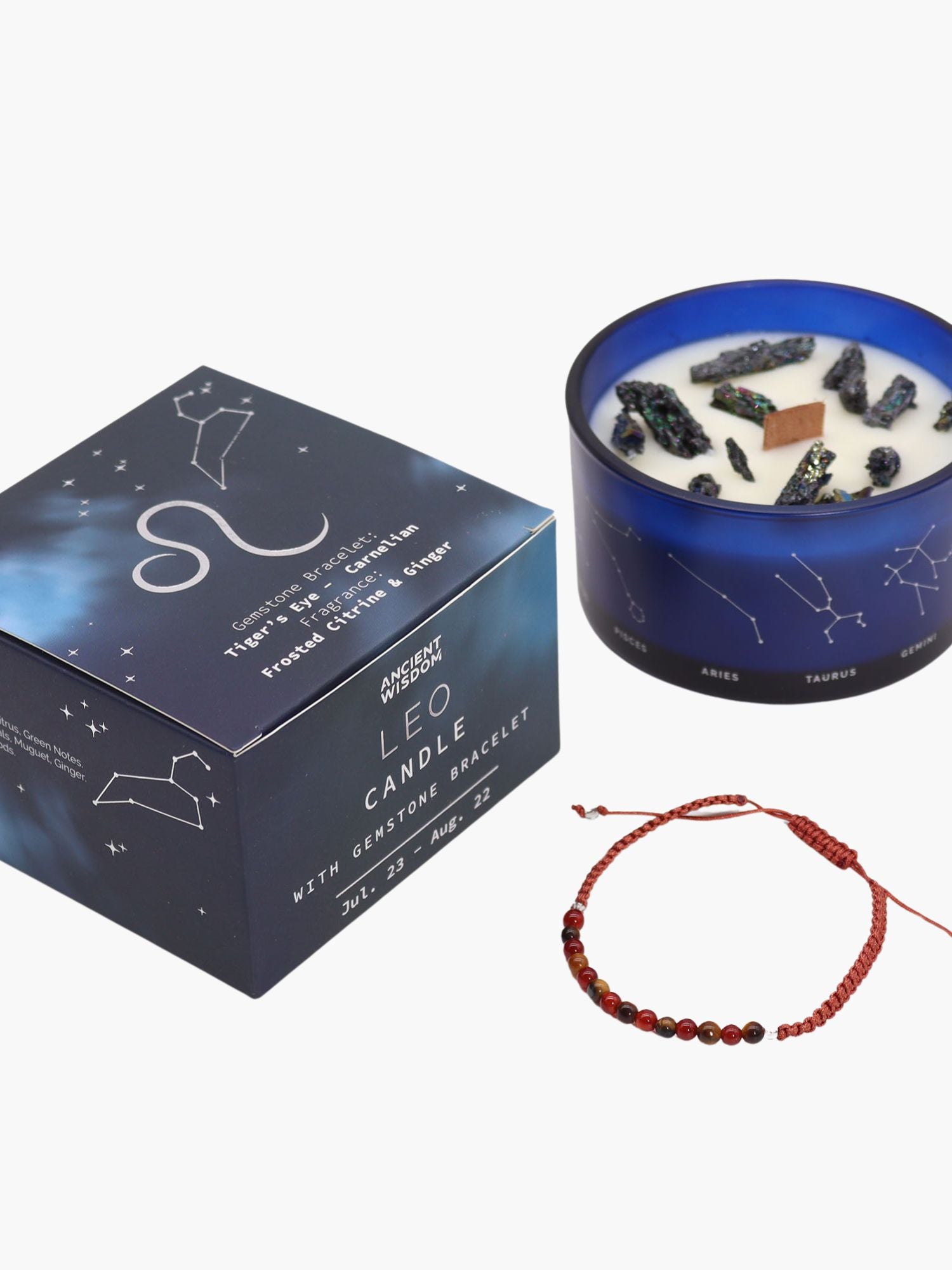 Leo Zodiac Crystal Candle med kristallarmband