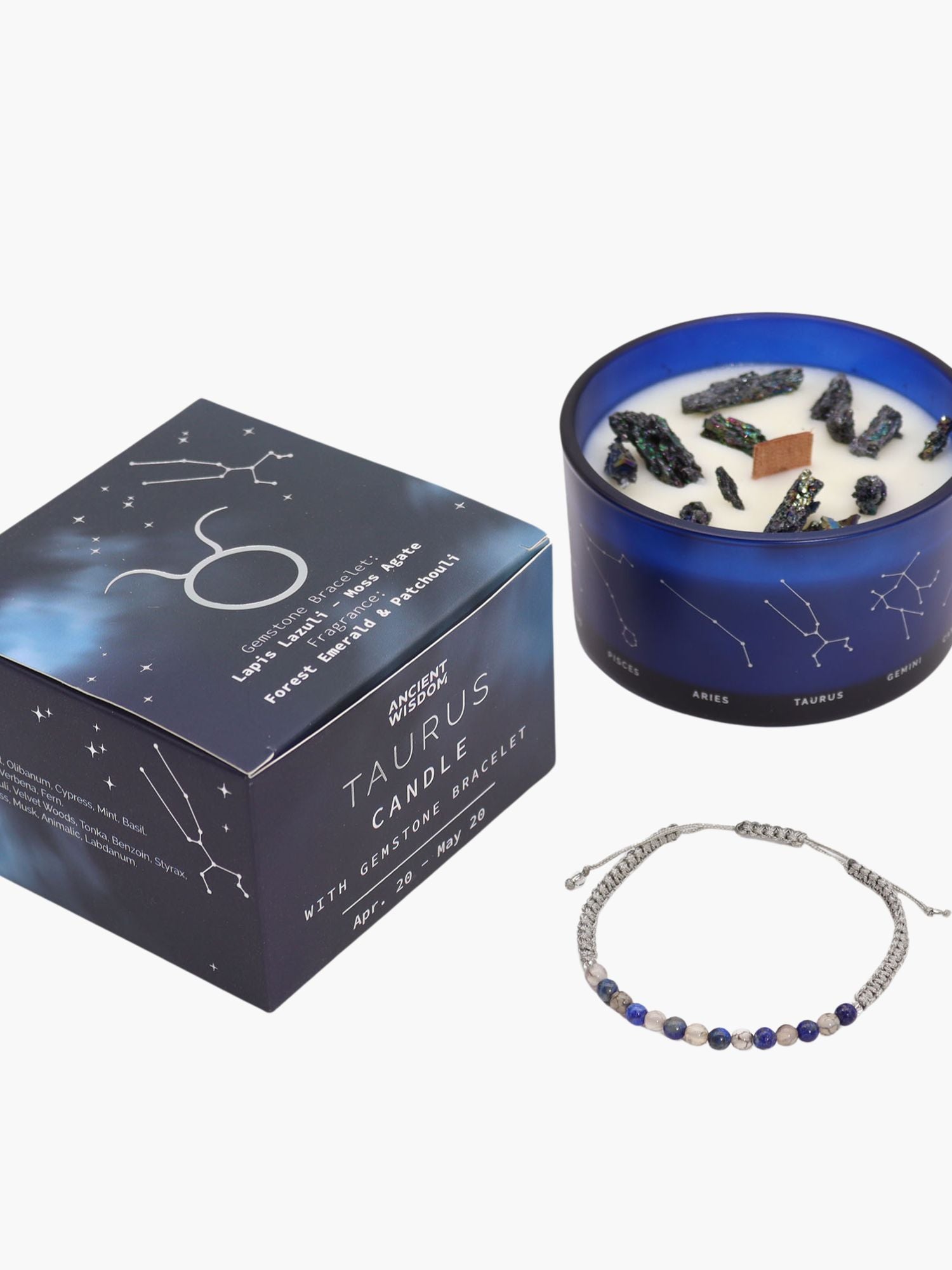 Taurus Zodiac Crystal Candle med kristallarmband