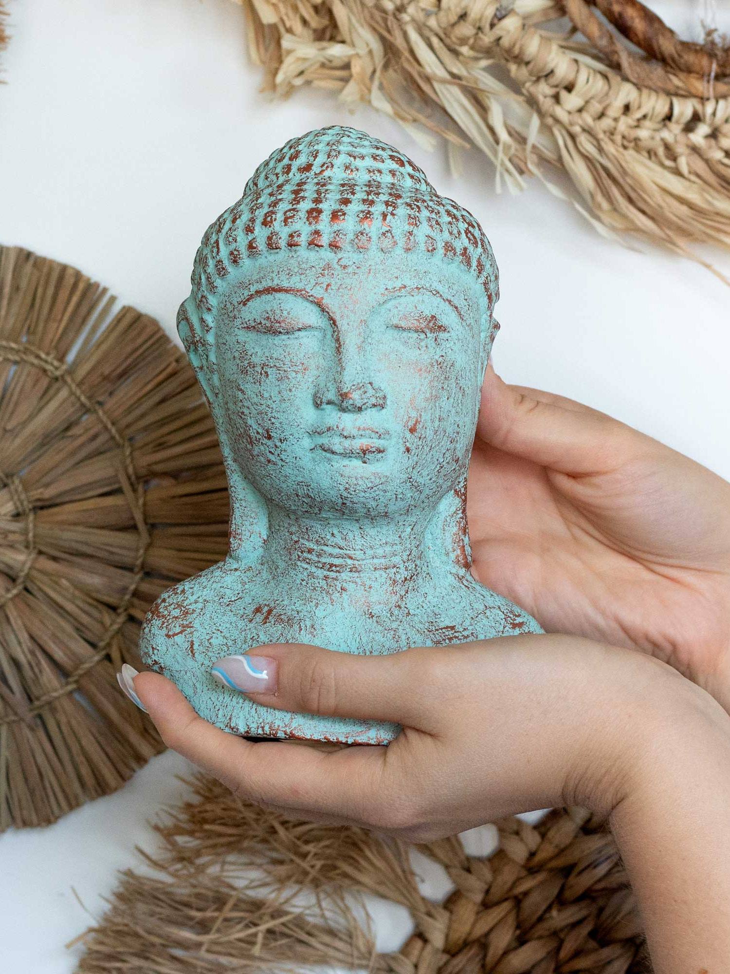 Tranquility Buddha Head Green Copper