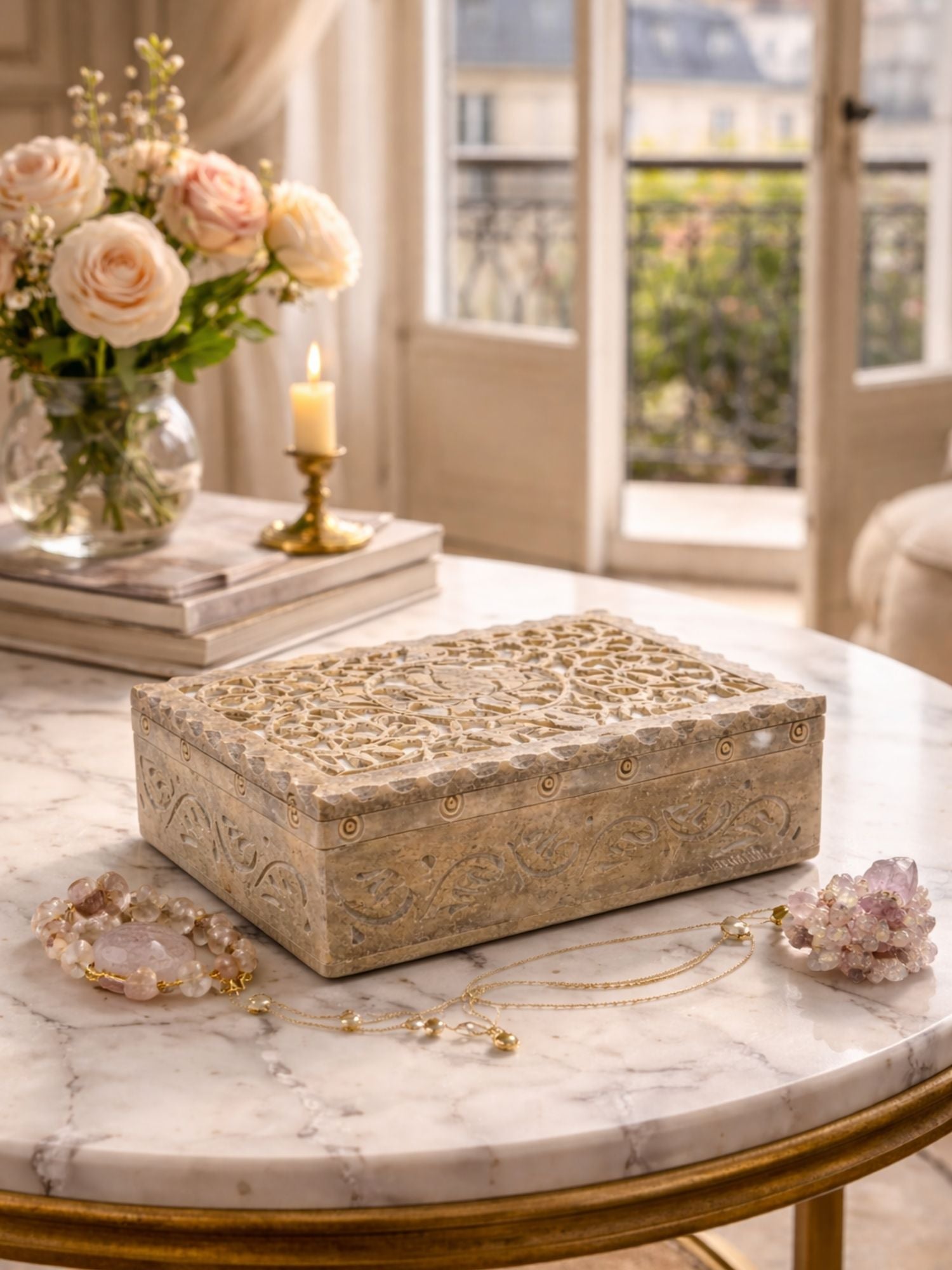 Soapstone Tarot & Jewellery Box Lotus