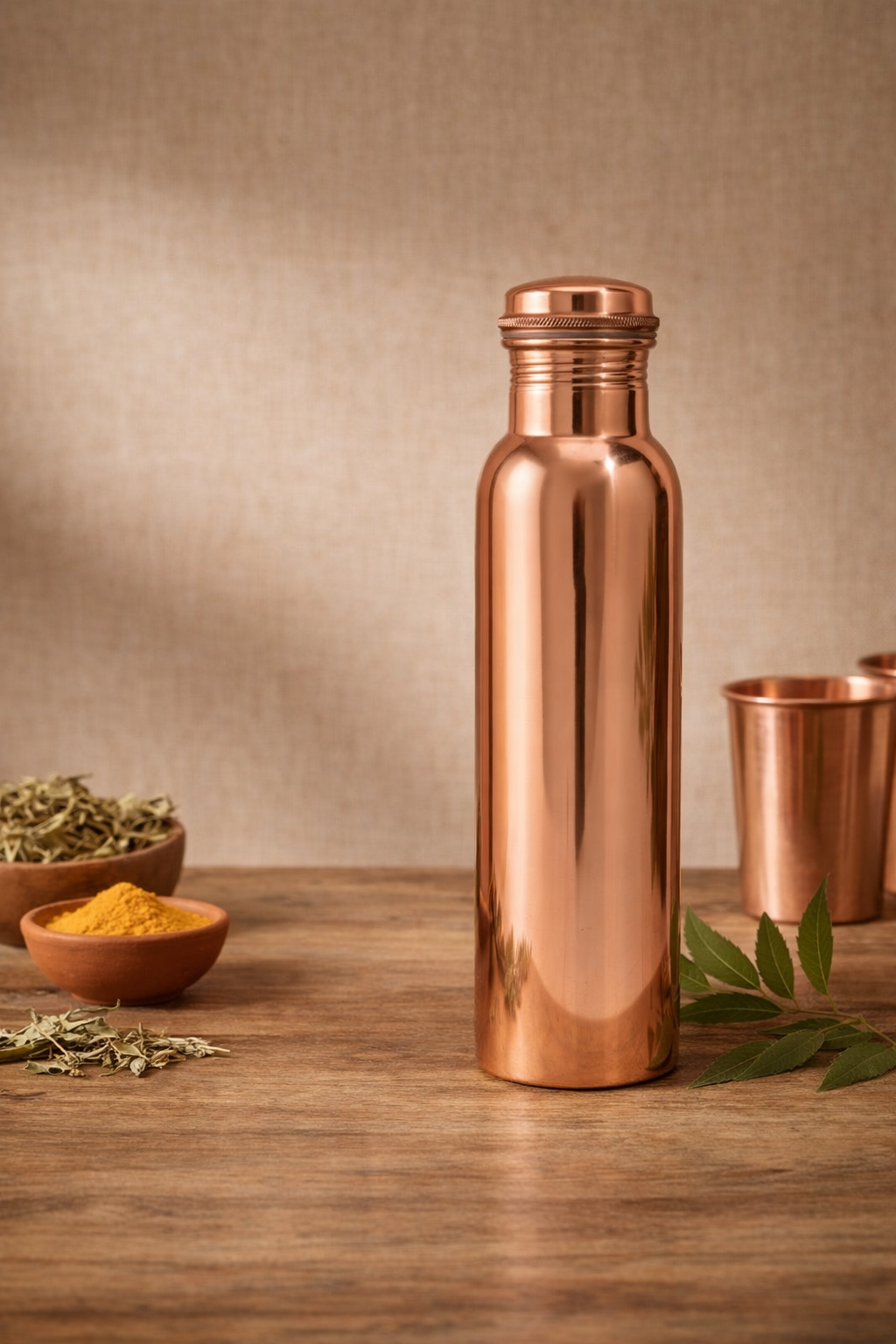 Kopparvattenflaska Slätpolerad Diamond Polish med skruvlock 750ml