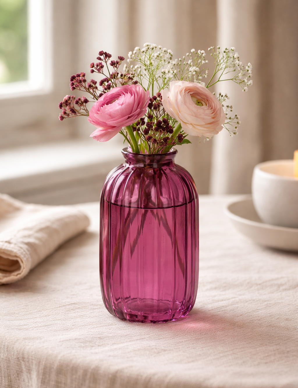 Glasvas Carmen – Ribbad Dekorationsvas 12 cm