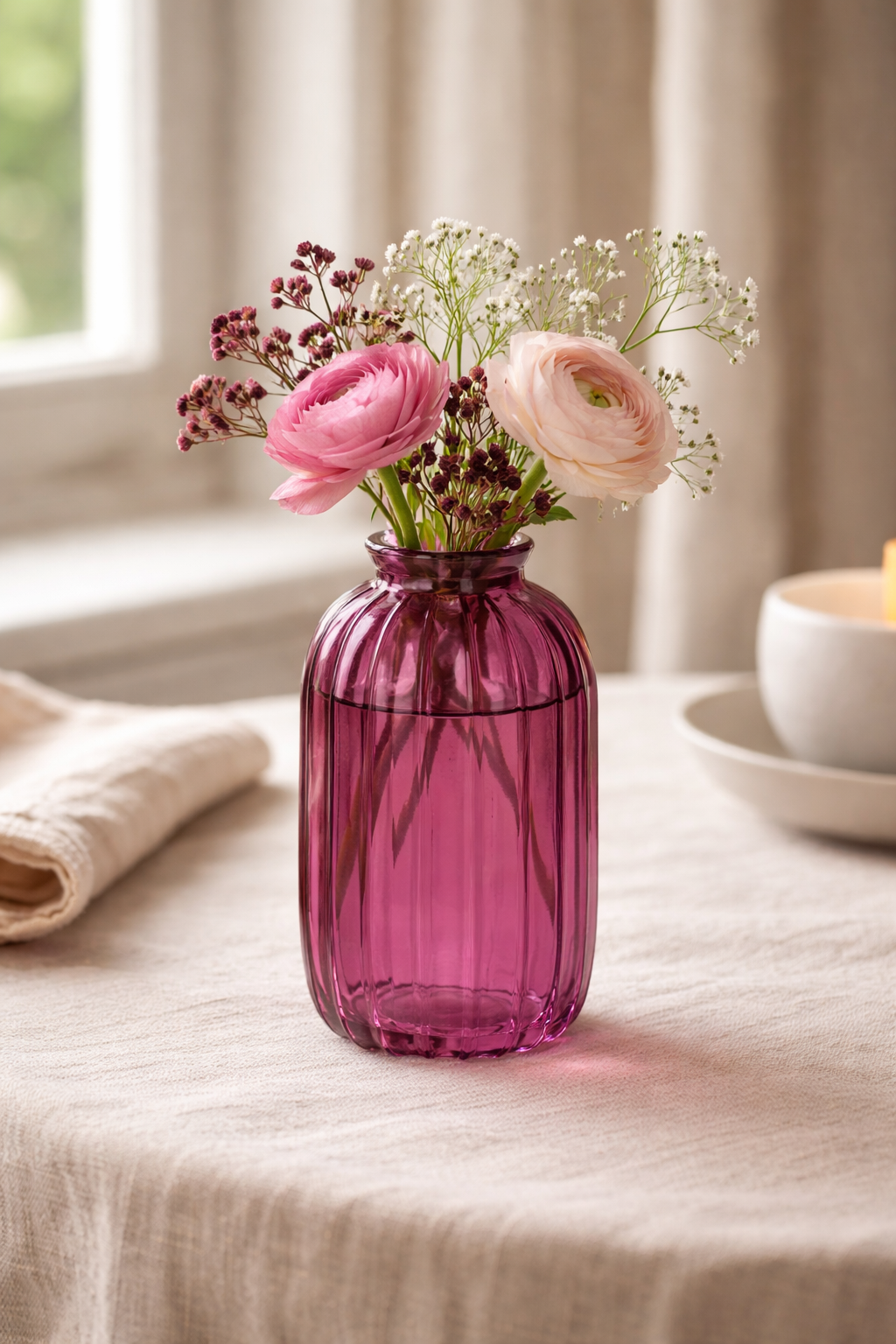 Glasvas Carmen – Ribbad Dekorationsvas 12 cm