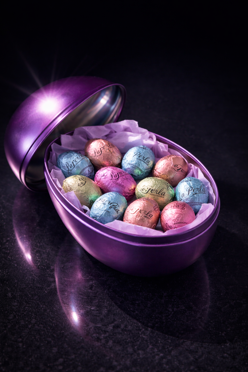 La Perla Gianduja Chokladägg 80 g – Presentförpackning i Lila Påskägg