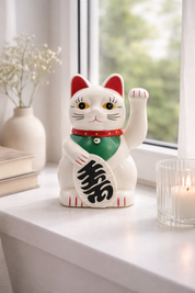Maneki Neko Lucky Cat Classic White - Good Luck & Prosperity
