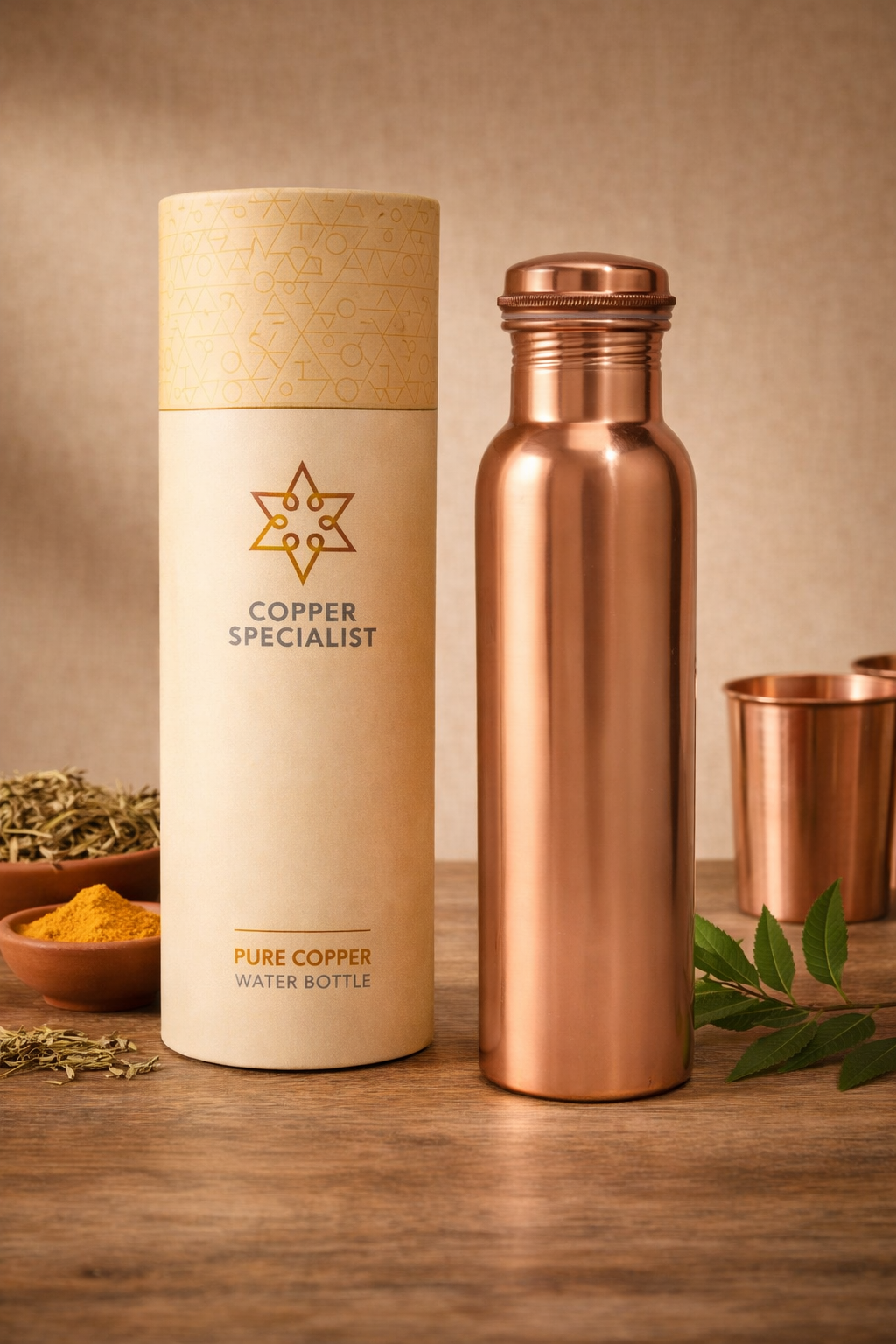 Kopparvattenflaska Slätpolerad Matt Polish med skruvlock 950ml