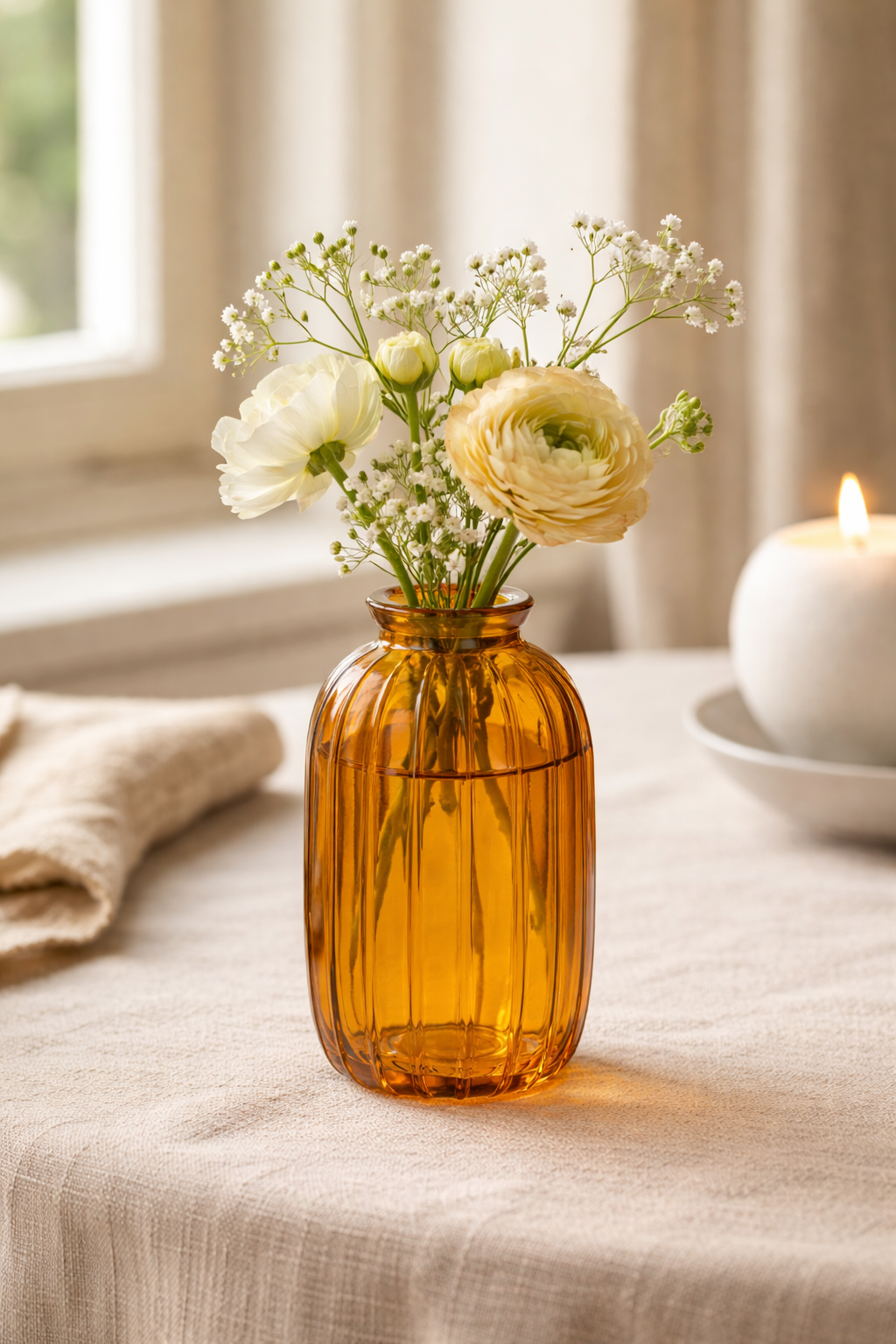 Glasvas Carmen – Ribbad Dekorationsvas 12 cm