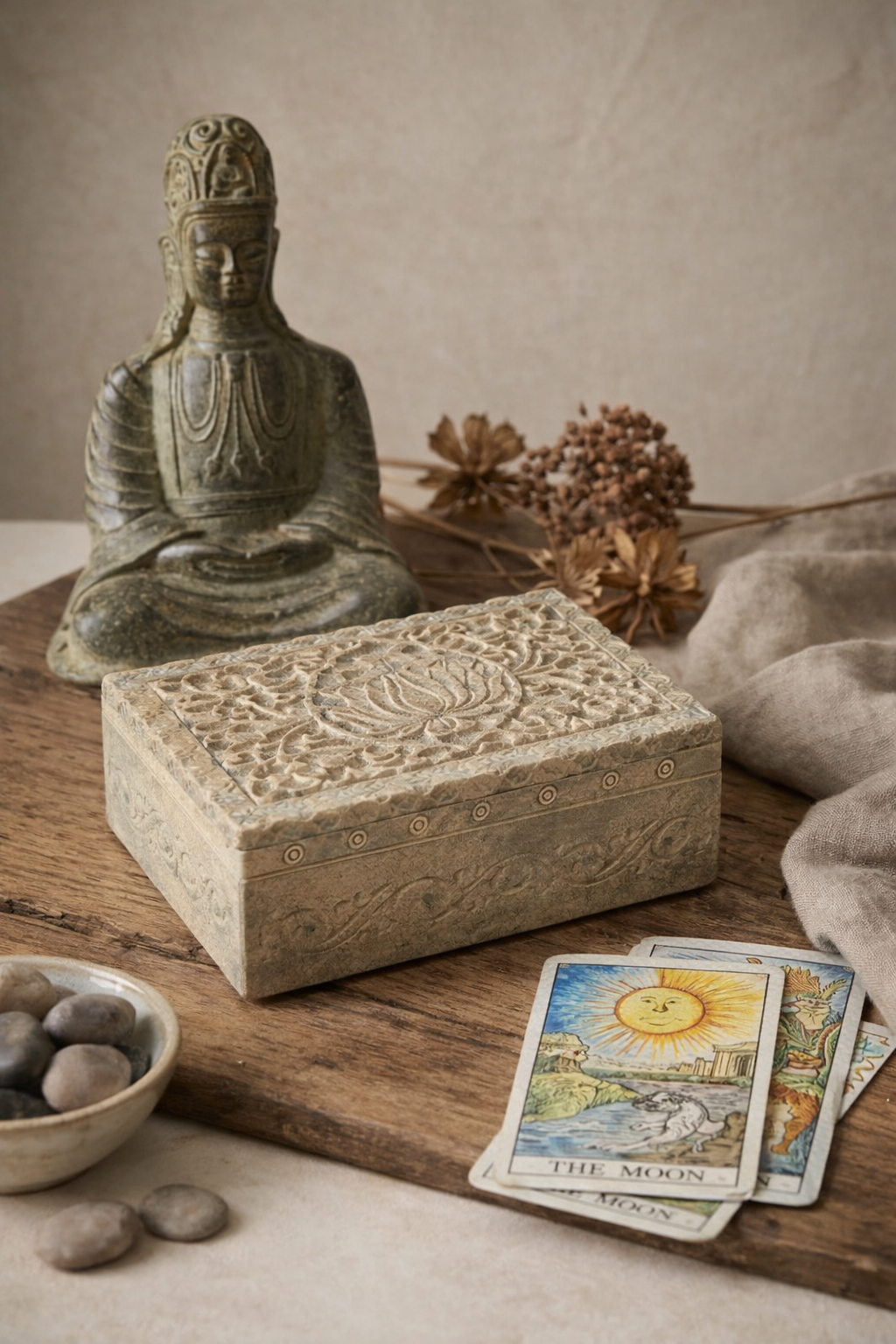 Soapstone Tarot & Jewellery Box Lotus